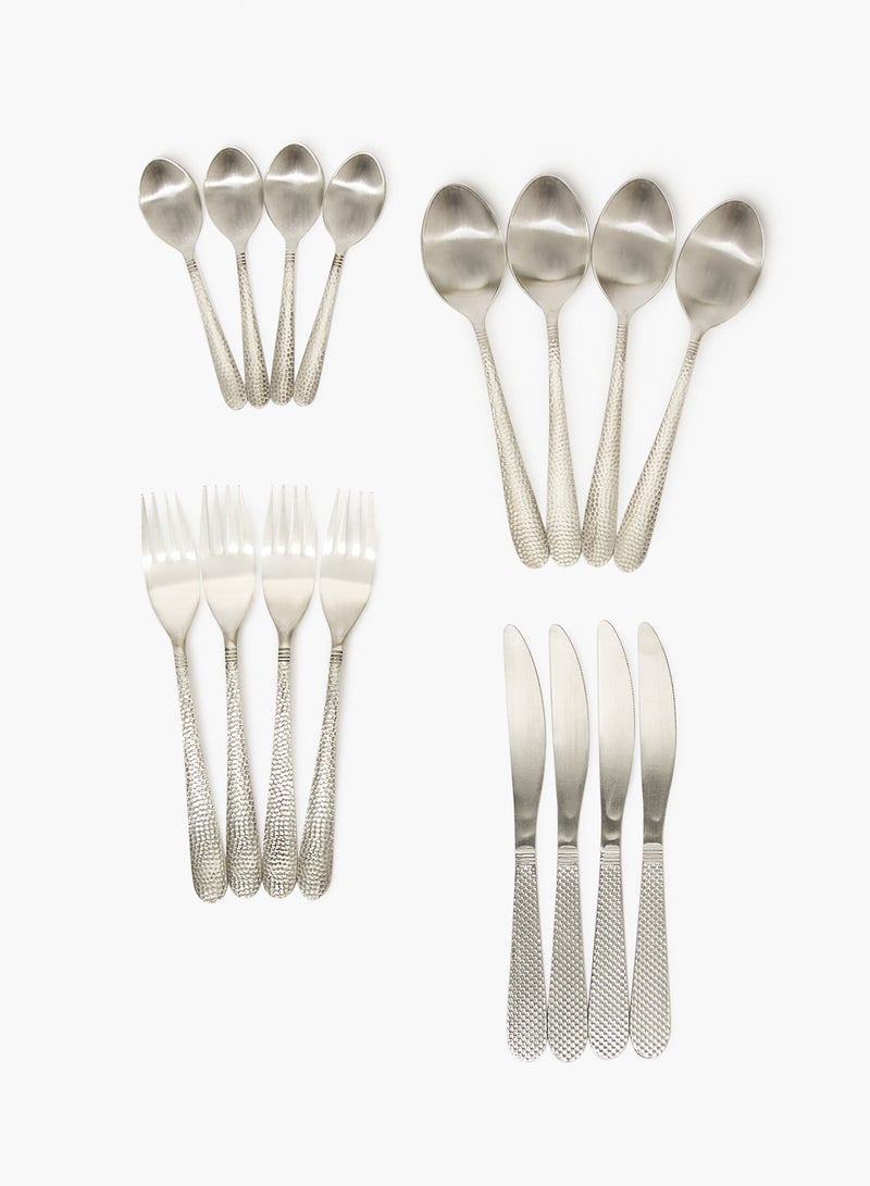 Amal - 16 Pc Set 16 Piece Cutlery Set - Made Of Stainless Steel - Silverware Flatware - Spoons And Forks Set, Spoon Set - Table Spoons, Tea Spoons, Forks, Knives - Serves 4 - Design Silver Aster Silver Aster - Image 1