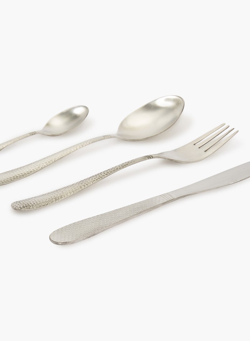 Amal - 16 Pc Set 16 Piece Cutlery Set - Made Of Stainless Steel - Silverware Flatware - Spoons And Forks Set, Spoon Set - Table Spoons, Tea Spoons, Forks, Knives - Serves 4 - Design Silver Aster Silver Aster - Image 1