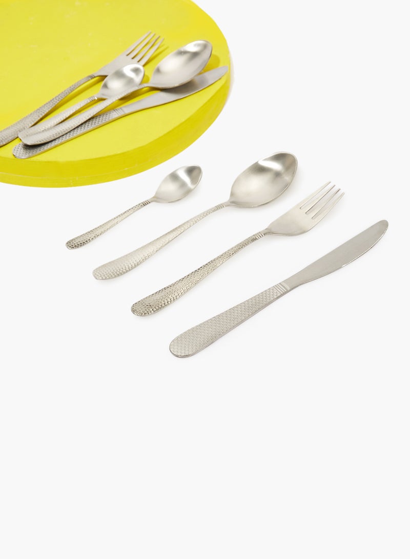 Amal - 16 Pc Set 16 Piece Cutlery Set - Made Of Stainless Steel - Silverware Flatware - Spoons And Forks Set, Spoon Set - Table Spoons, Tea Spoons, Forks, Knives - Serves 4 - Design Silver Aster Silver Aster - Image 1