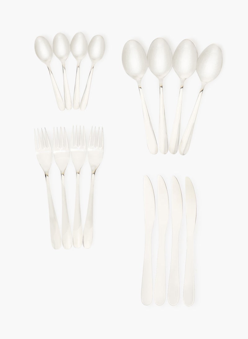 Amal - 16 Pc Set 16 Piece Cutlery Set - Made Of Stainless Steel - Silverware Flatware - Spoons And Forks Set, Spoon Set - Table Spoons, Tea Spoons, Forks, Knives - Serves 4 - Design Silver Daisy Silver Daisy - Image 1