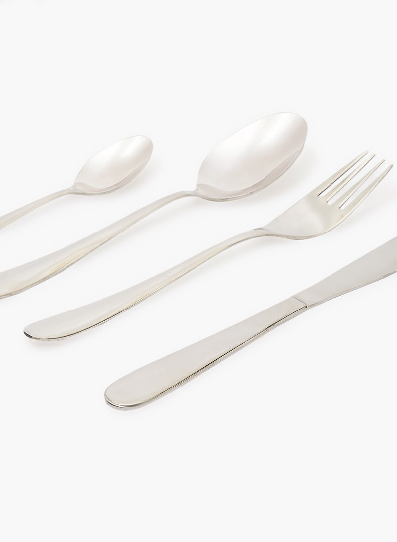 Amal - 16 Pc Set 16 Piece Cutlery Set - Made Of Stainless Steel - Silverware Flatware - Spoons And Forks Set, Spoon Set - Table Spoons, Tea Spoons, Forks, Knives - Serves 4 - Design Silver Daisy Silver Daisy - Image 1