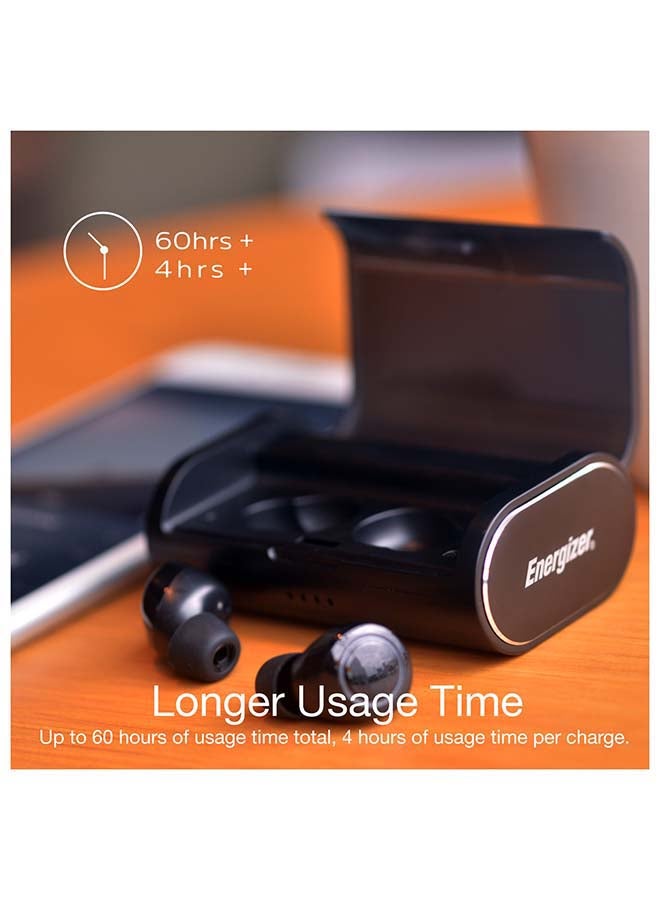 Ultimate TWS Noise Cancellation Earbuds with 2600 mAh Charging Case, 60plus Hours Usage Time, 4plus hours Playing Time, IPX5 Water Resistance, Dual-Driver - HD Audio Quality, Touch Control, Bluetooth 5.0, 2600 mAh Power Bank with USB-A Output Black