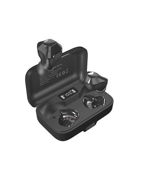Max TWS Noise Cancellation Earbuds, 2600 mAh Charging Case, 60 Hours Usage Time, 4+ hours Playing Time, IPX4 Water Resistance, LCD Indicator, Single Driver - HD Audio Quality, Touch Control, Bluetooth 5.0, 2600 mAh Power Bank with USB-A Output black