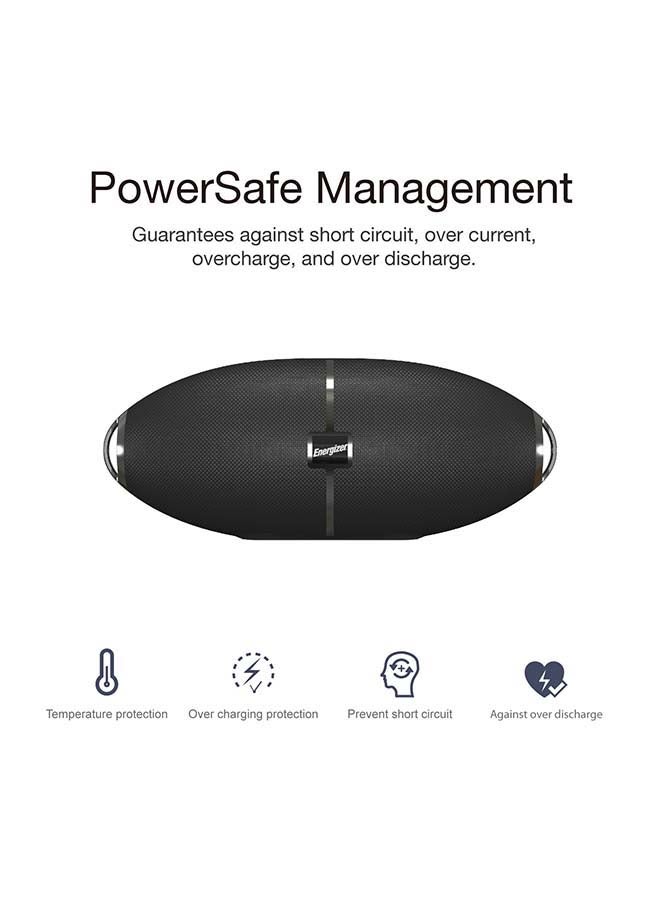Ultimate PowerSound Bluetooth Speaker with Built-in Power Bank, HD Sound Clarity, 10m Transmission Range, Microphone, FM, Universal Compatibility- Bluetooth/ microSD Card/ USB Drive/ AUX, Rugby Shaped Design, Carrying Strap Black