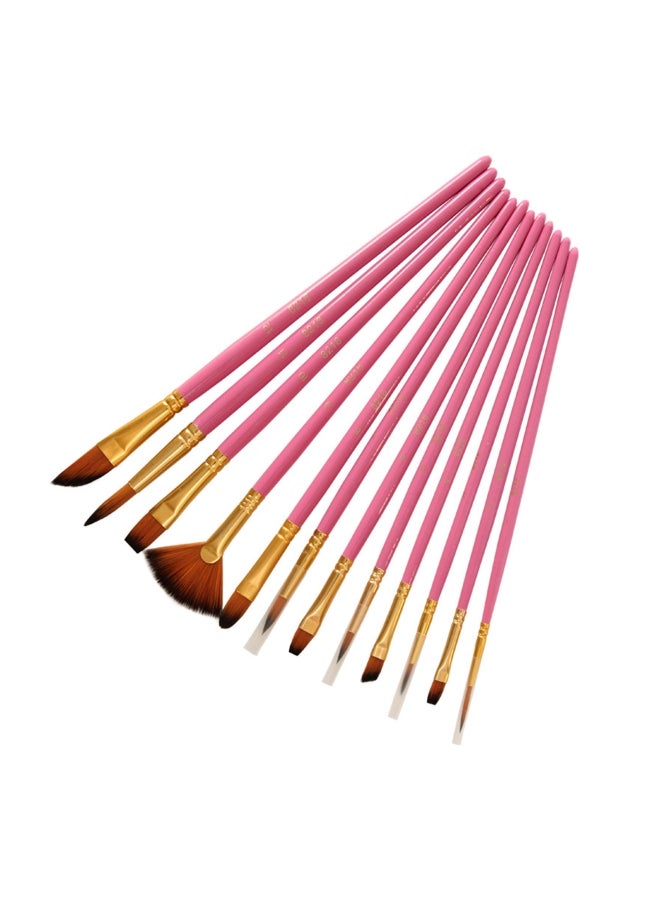 12-Piece Nylon Hair Paintbrush Set Pink/Golden/Brown - Image 2