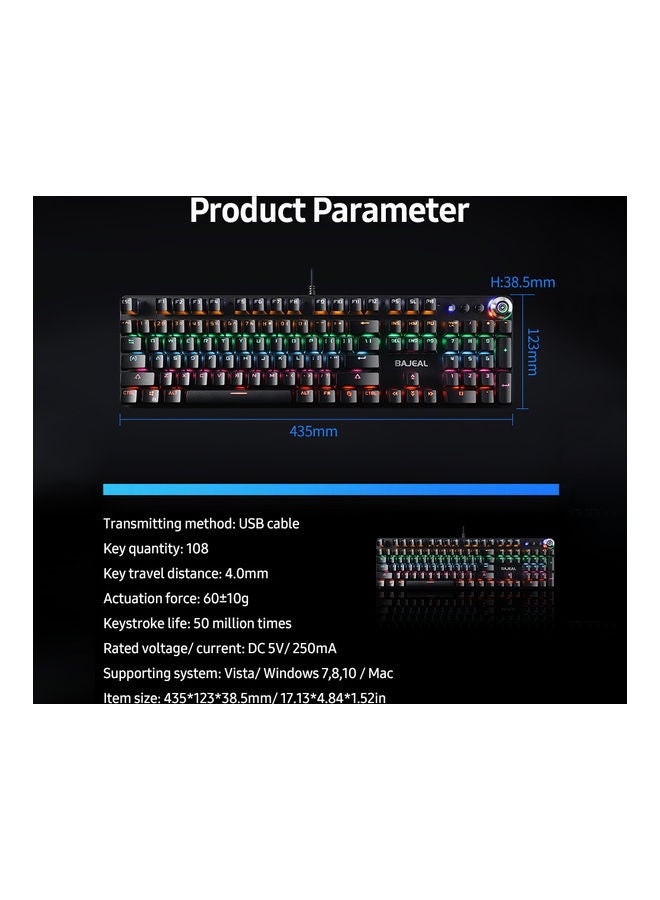 لوحة مفاتيح ميكانيكية سلكية بمنفذ USB مزودة بإضاءة LED أسود - Image 2
