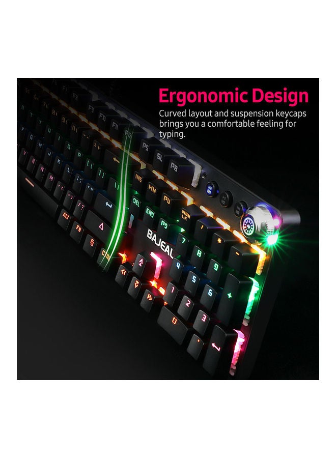 لوحة مفاتيح ميكانيكية سلكية بمنفذ USB مزودة بإضاءة LED أسود - Image 4