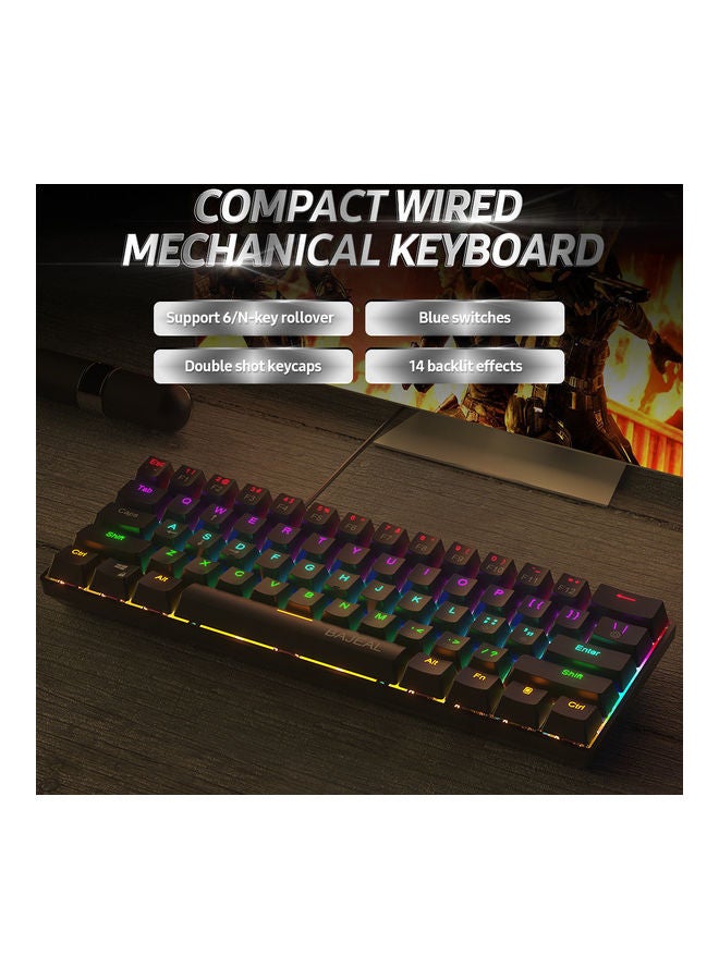 61-Key Compact Wired Mechanical Keyboard with LED Light Effect - Image 2