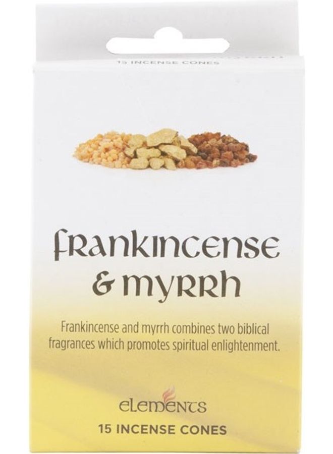 Elements 15-Piece Frankincense and Myrrh Incense Cones White/Yellow 