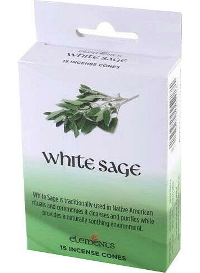 Elements 15-Piece White Sage Incense Cones White/Green 