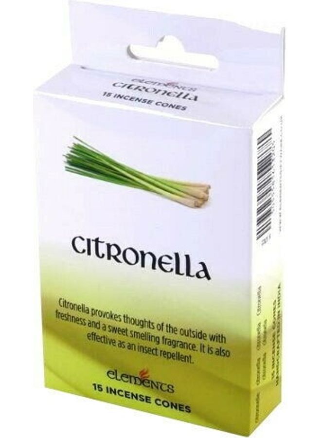 Elements 15-Piece Citronella Incense Cones White/Green 