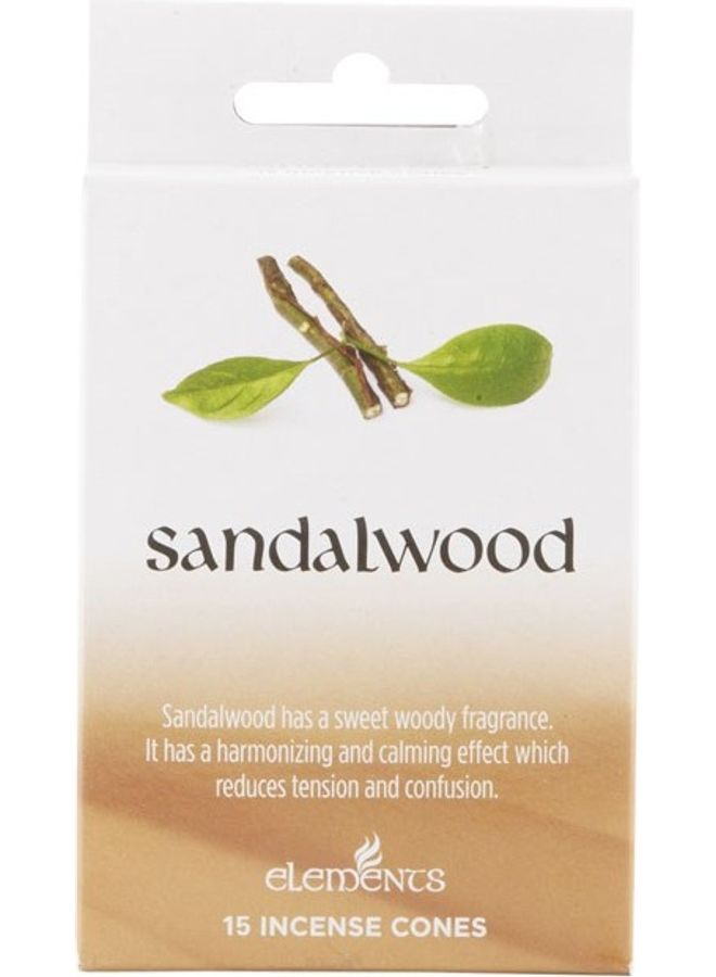 Elements 15-Piece Sandalwood Incense Cones White/Beige 