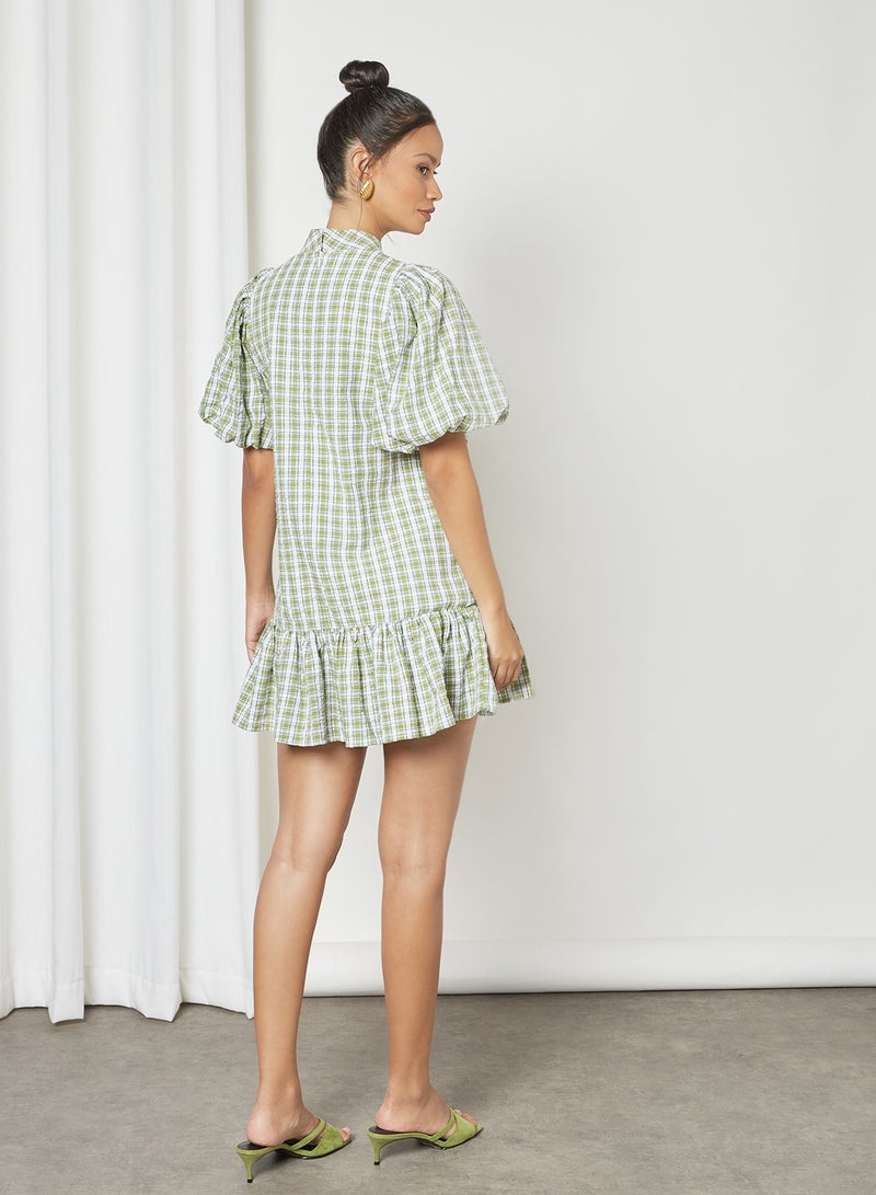 Checked Ruffled Hem Dress Green - v1622019876/N43859276V_4