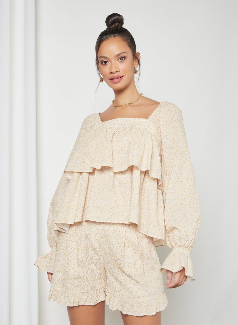 SELECTED FEMME - Floral Print Blouse Beige - Image 1
