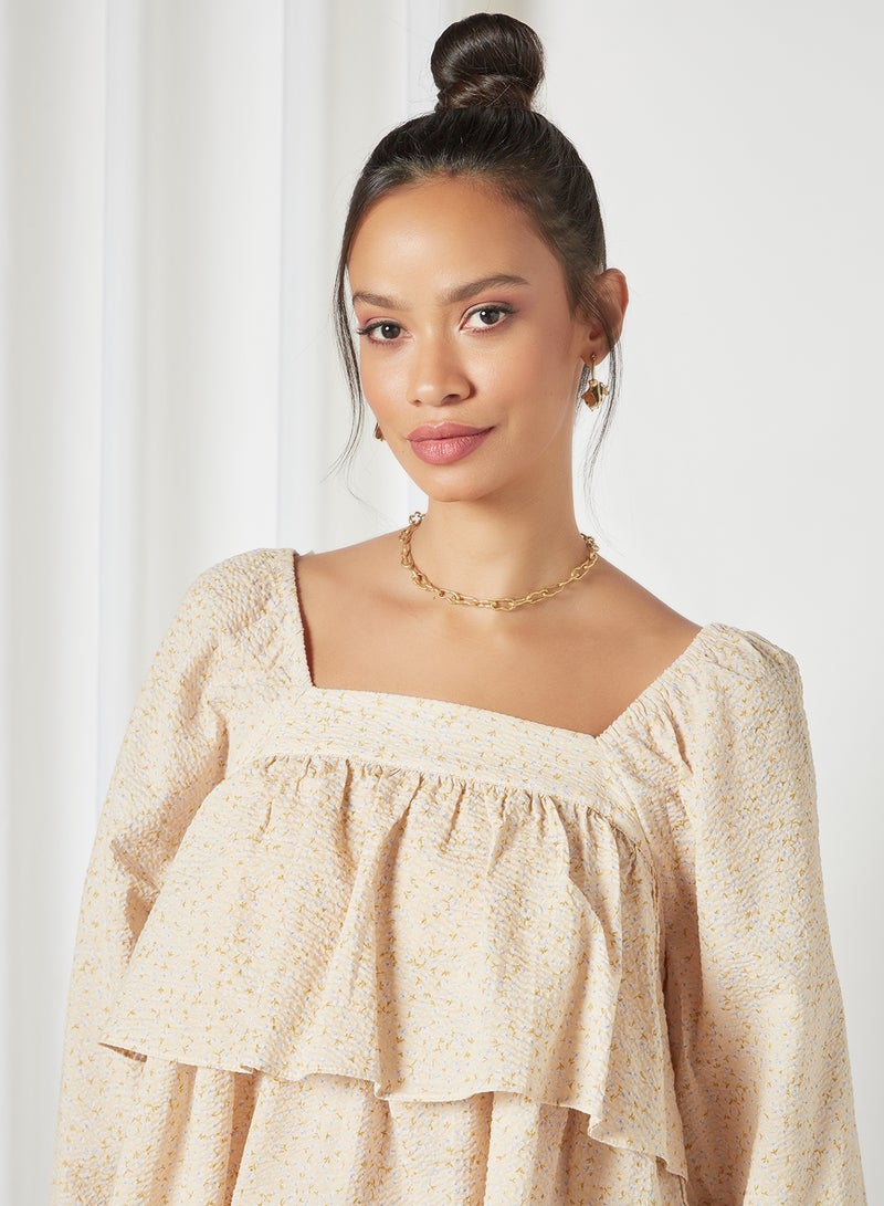 SELECTED FEMME - Floral Print Blouse Beige - Image 1