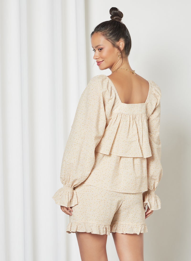 SELECTED FEMME - Floral Print Blouse Beige - Image 1