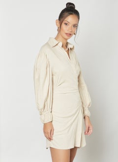 GHOSPELL Bishop Sleeve Dress Beige  - Image 3