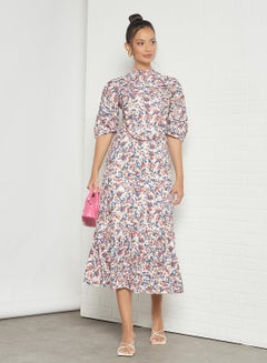 Puff Sleeve Floral Dress Multicolour