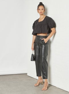 GHOSPELL Puffed Sleeve Crop Top Black  - Image 1