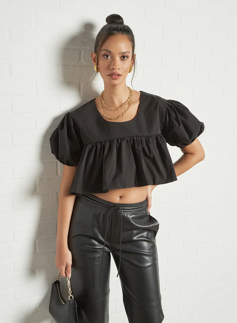 GHOSPELL Puffed Sleeve Crop Top