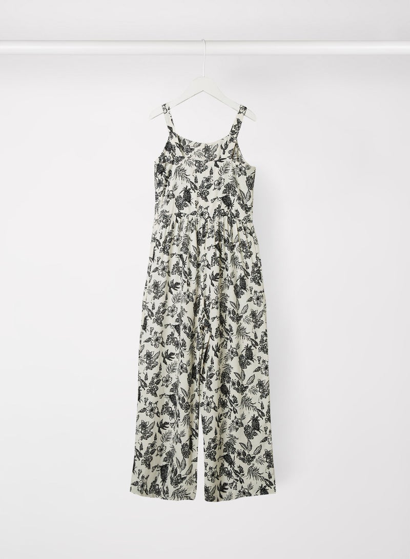 MANGO - Kids/Teen Tropical Print Jumpsuit Off-White - Image 1