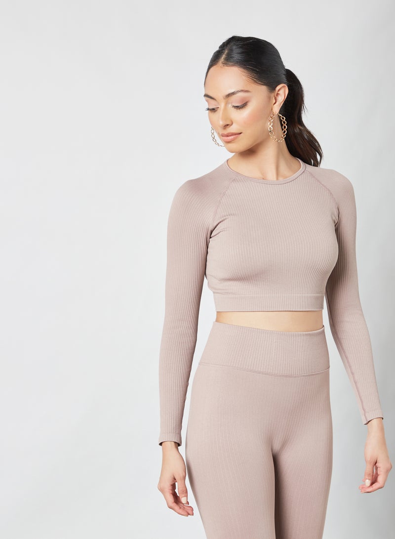 MANGO - Long Sleeve Crop Top Mauve - Image 1