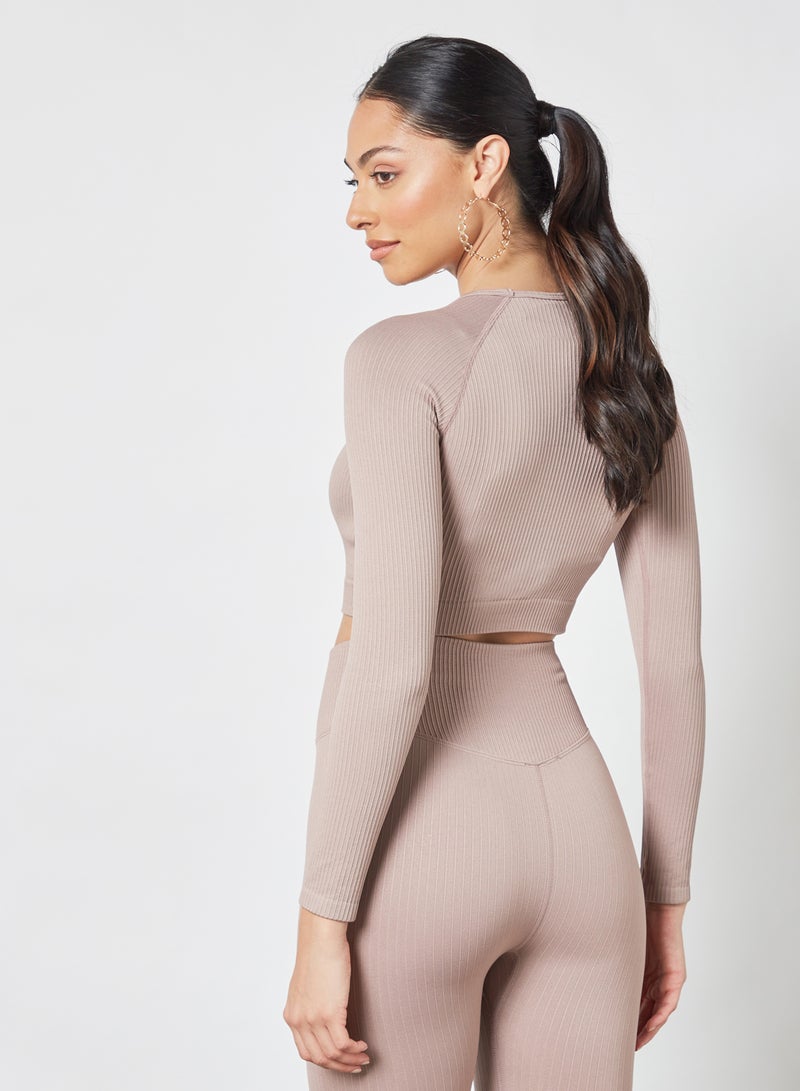 MANGO - Long Sleeve Crop Top Mauve - Image 1