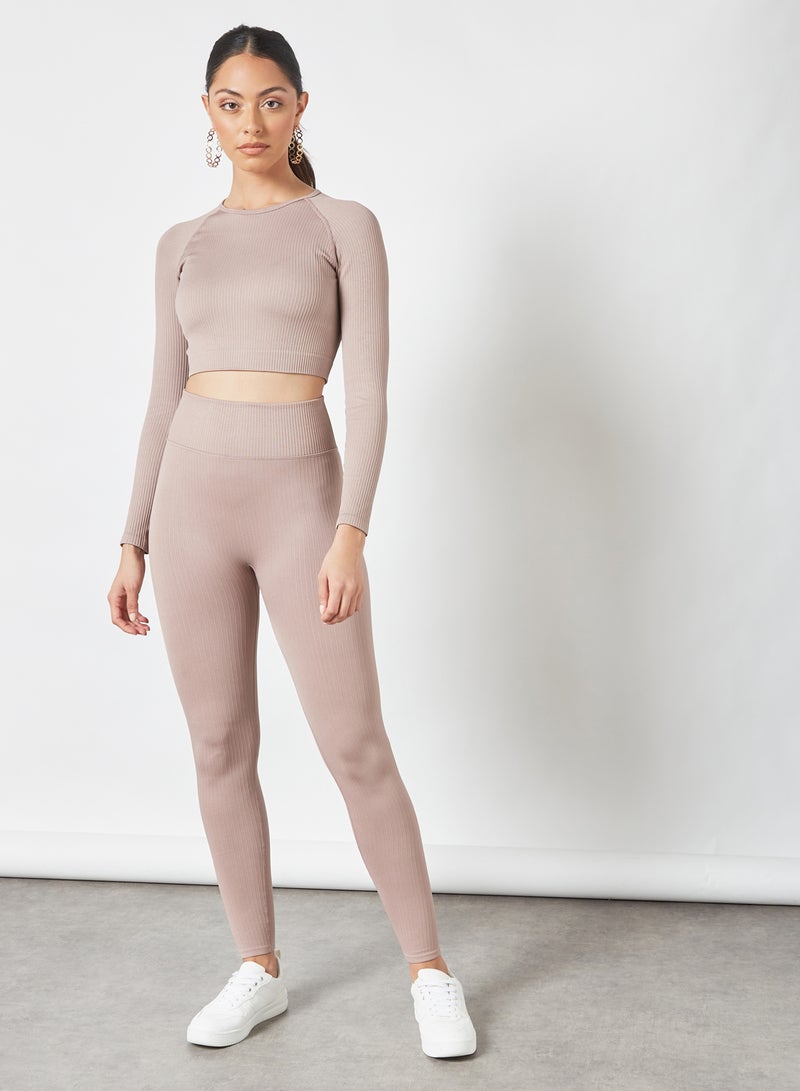 MANGO - Long Sleeve Crop Top Mauve - Image 1