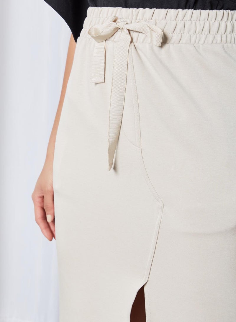 MANGO - Front Slit Midi Skirt Beige - Image 1