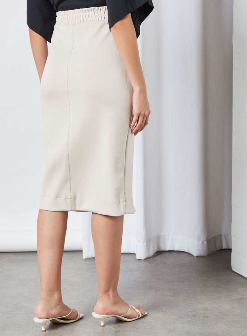 MANGO - Front Slit Midi Skirt Beige - Image 1