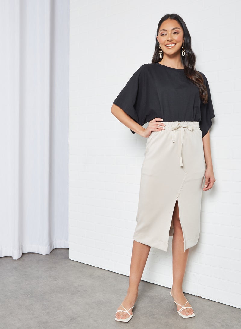 MANGO - Front Slit Midi Skirt Beige - Image 1