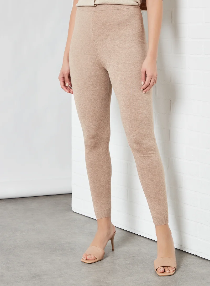 MANGO Knitted Pants Beige