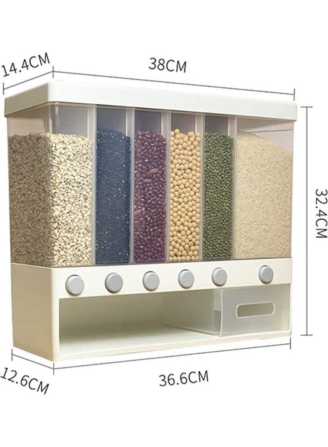 6-Grid Food Dispenser for Dry Food Fruit Storage Box White 41.5x16x25.5cm - Image 2