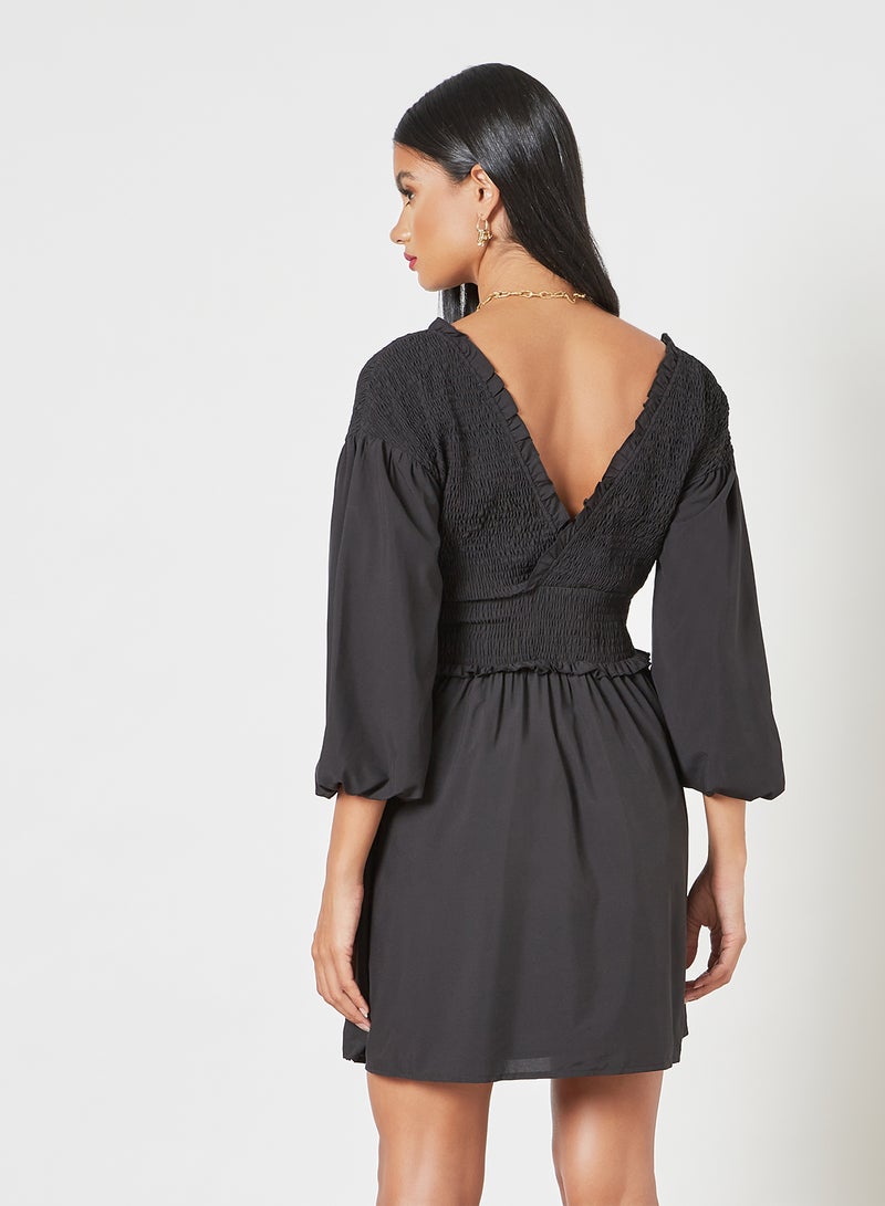 NA-KD - Smocked Mini Dress Black - Image 1