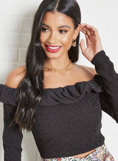 NA-KD Smocked Off Shoulder Top Black  - Image 4