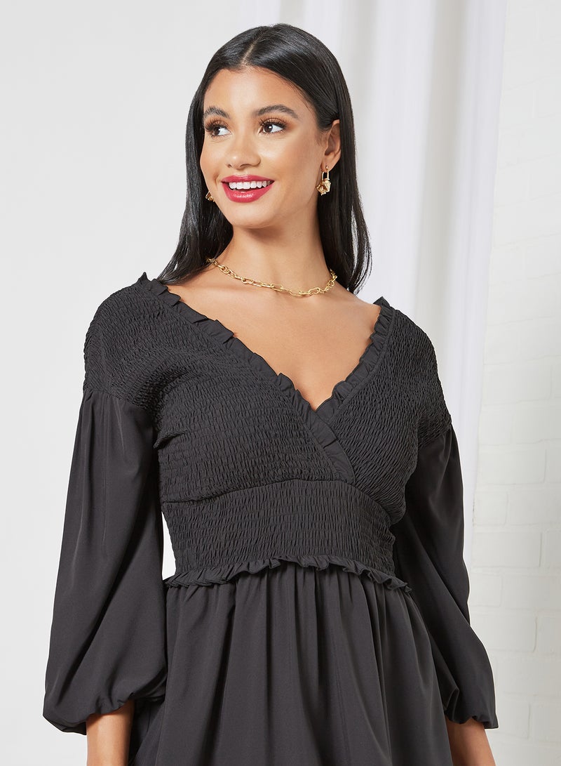 NA-KD - Smocked Mini Dress Black - Image 1