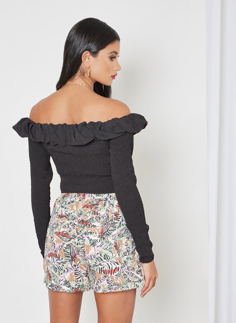 NA-KD - Smocked Off Shoulder Top Black - Image 1