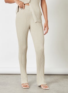NA-KD Ribbed Knitted Pants Beige  - Image 1