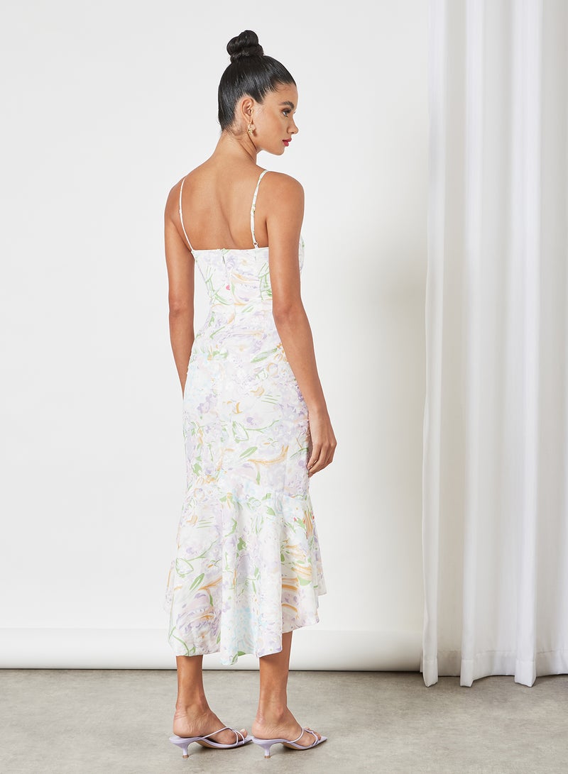 Chi-Chi London - Ruffle Hem Dress White Multi - Image 1