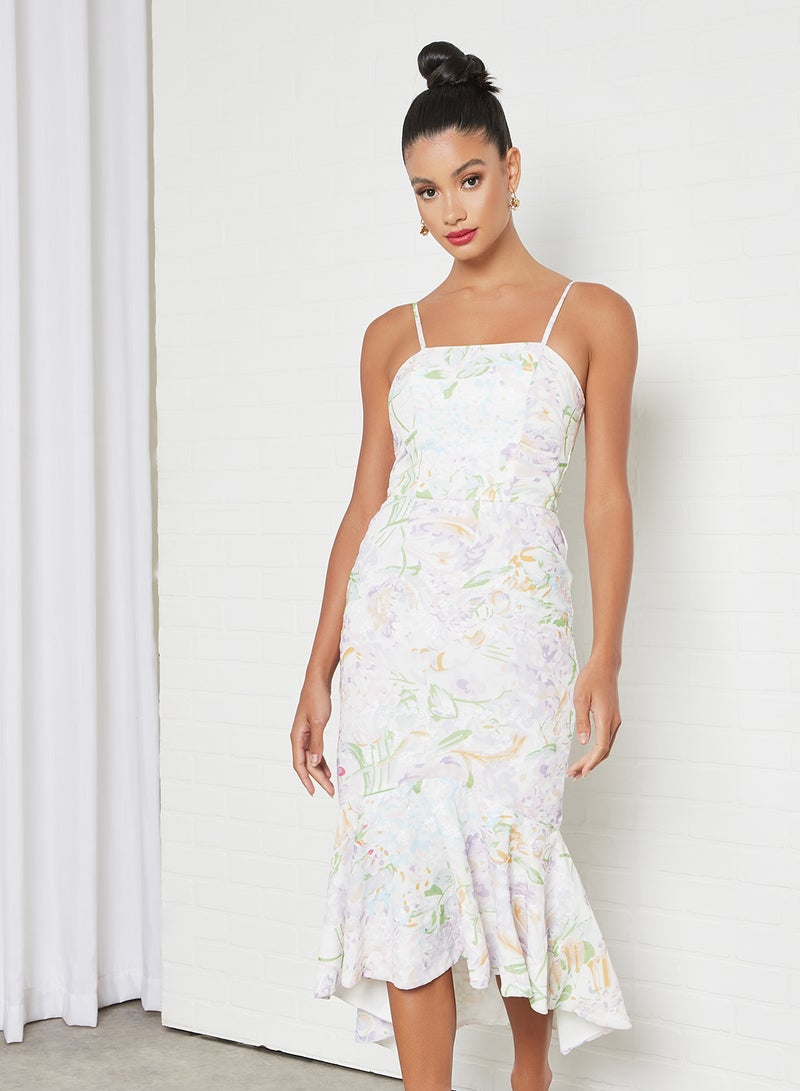 Chi-Chi London - Ruffle Hem Dress White Multi - Image 1