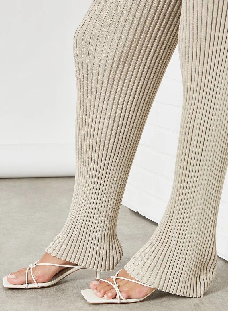NA-KD Ribbed Knitted Pants Beige