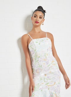 Ruffle Hem Dress White Multi