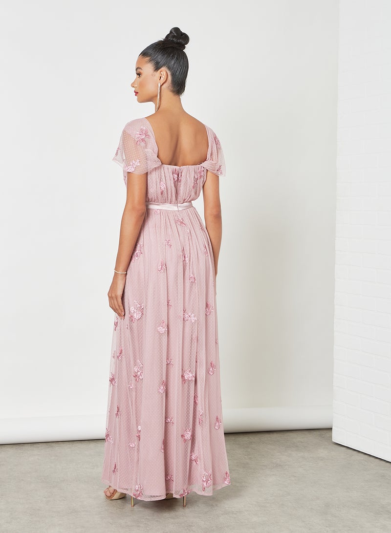 Chi-Chi London - Floral Embroidered Dress Mink - Image 1