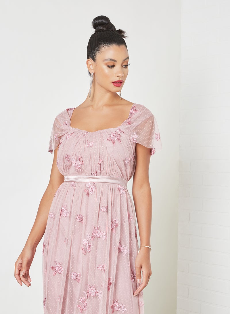 Chi-Chi London - Floral Embroidered Dress Mink - Image 1