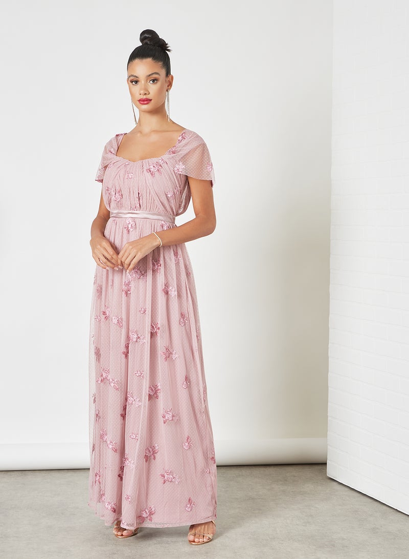 Chi-Chi London - Floral Embroidered Dress Mink - Image 1