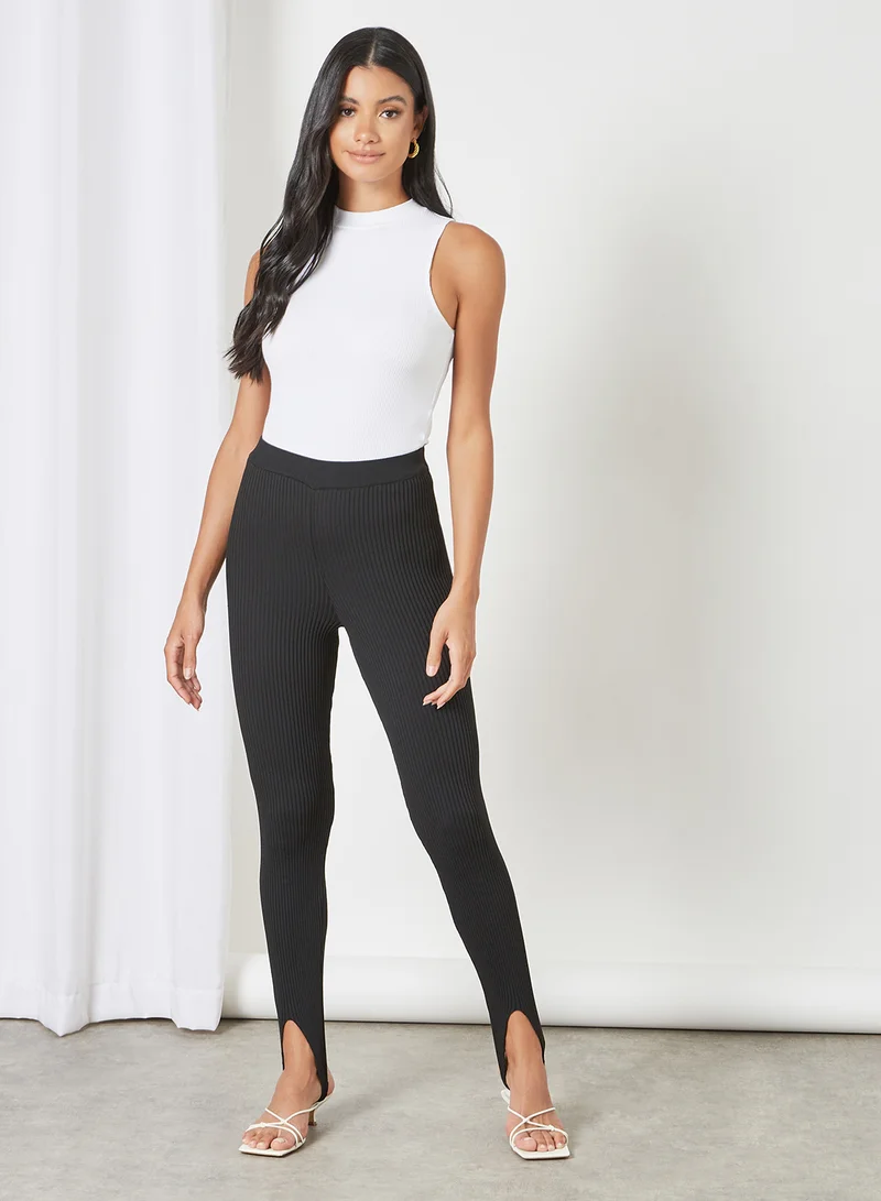 NA-KD Stirrup Ribbed Leggings Black
