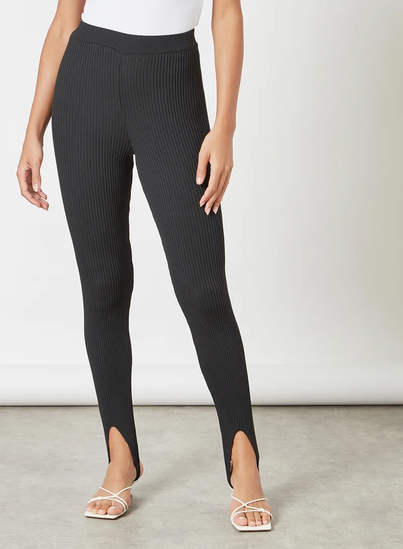 NA-KD Stirrup Ribbed Leggings Black