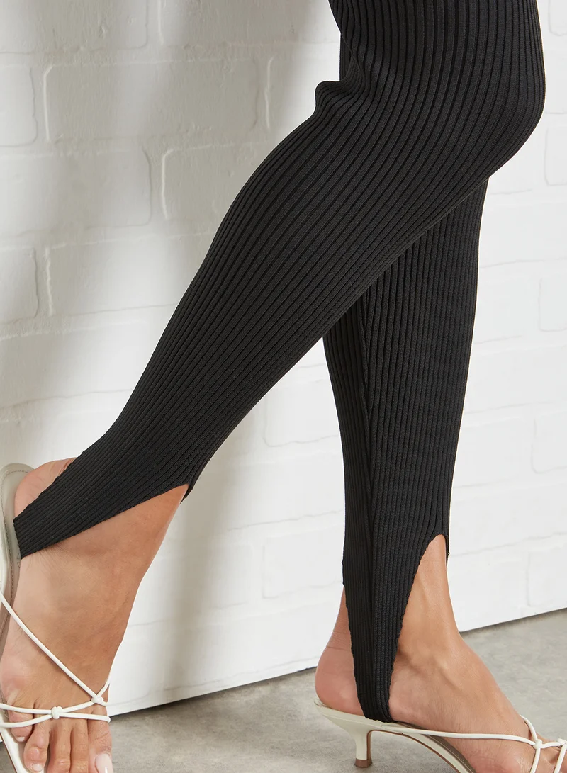 NA-KD Stirrup Ribbed Leggings Black