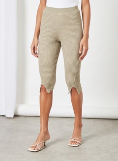 NA-KD Front Slit Knitted Capri Pants Beige  - Image 1