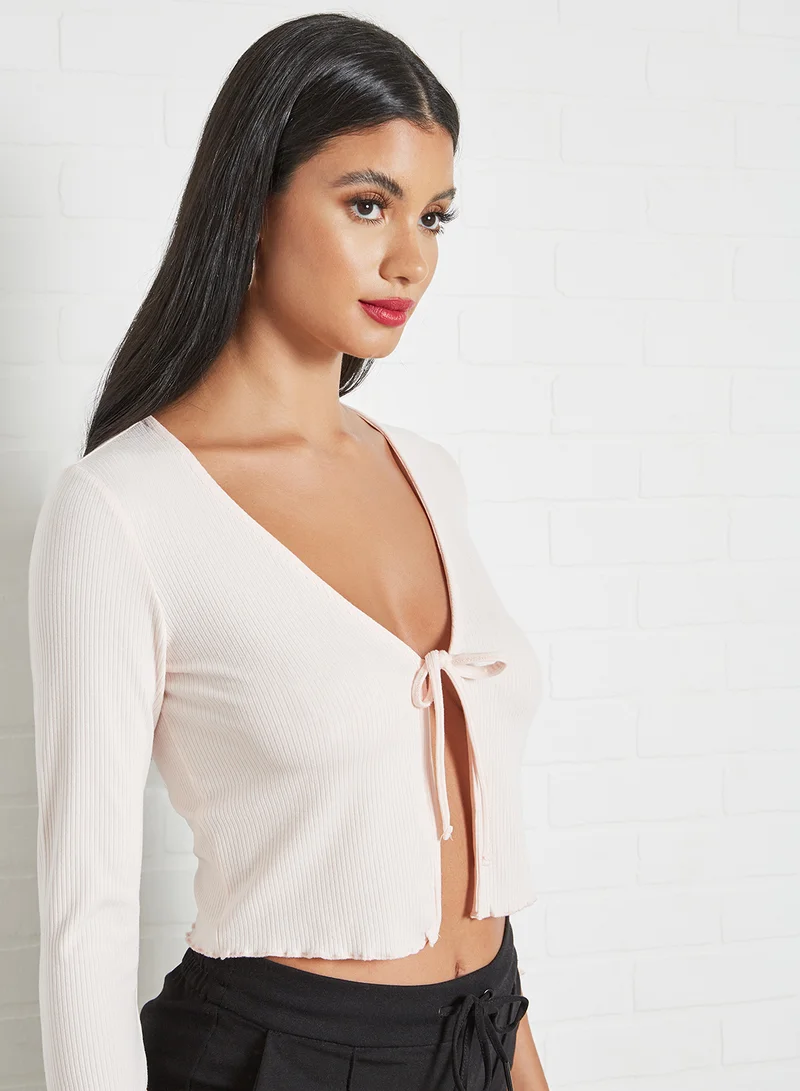 NA-KD Front Tie Cardigan Light Pink